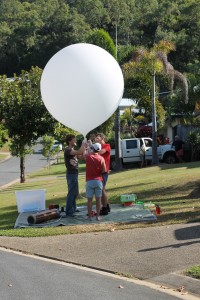 Sealing balloon throat prior to "dummy" launch.