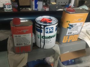 Second batch of paint products for painting booster using new Gravity Fed spray gun.